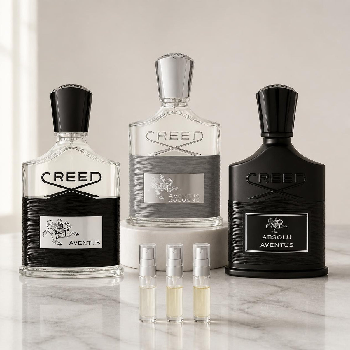 Aventus Trinity sample set: Creed Aventus, Aventus Cologne and Absolu Aventus 2ml decants