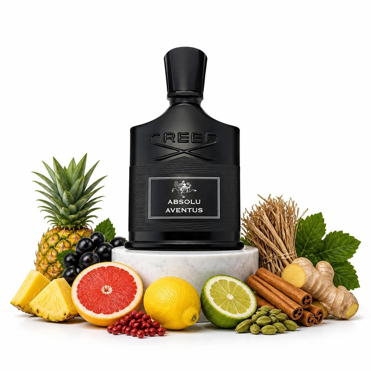 Creed Absolu Aventus perfume sample decant with pineapple, blackcurrant, grapefruit, cardamom and ginger