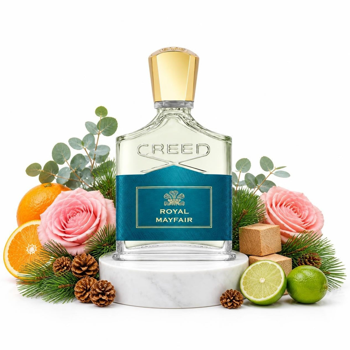 Creed Royal Mayfair perfume sample decant with pine, lime, rose, eucalyptus, cedar and orange