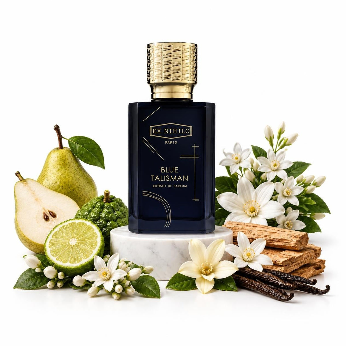 Ex Nihilo Blue Talisman Extrait perfume sample decant with pear, bergamot, orange blossom, jasmine, sandalwood and vanilla