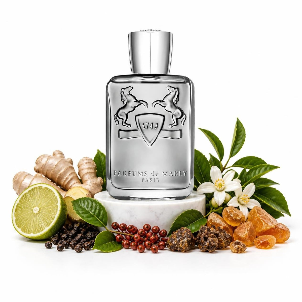 Parfums de Marly Castley perfume sample decant with bergamot, ginger, black pepper, neroli and benzoin